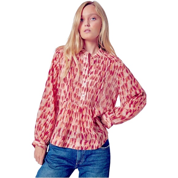 Joie Webb Cotton Long Sleeve Top Apricot Blush Multi XS NWT - Picture 1 of 11